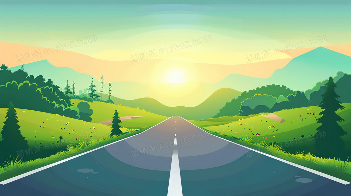 一望无际的道路风景插画