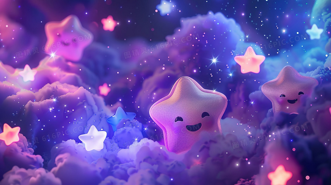 唯美紫色黑夜里的星星插画