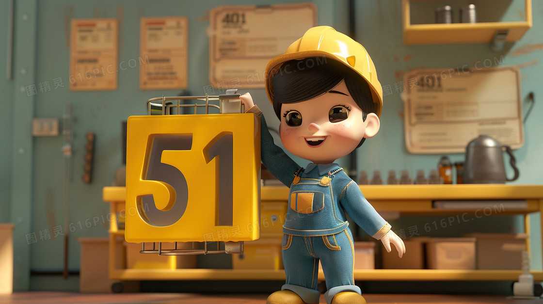 劳动的工人51字体艺术字插画