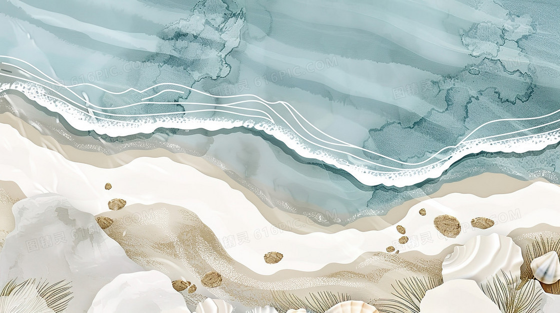 唯美海边沙滩风景插画