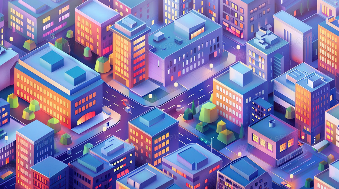 城市房屋建筑大厦俯视插画