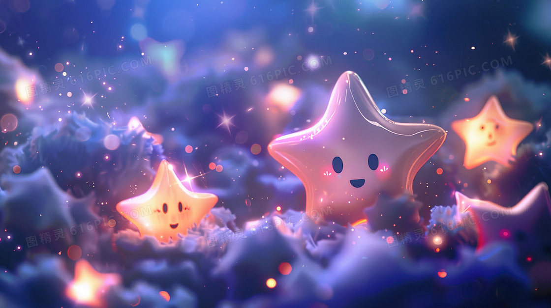 唯美紫色黑夜里的星星插画