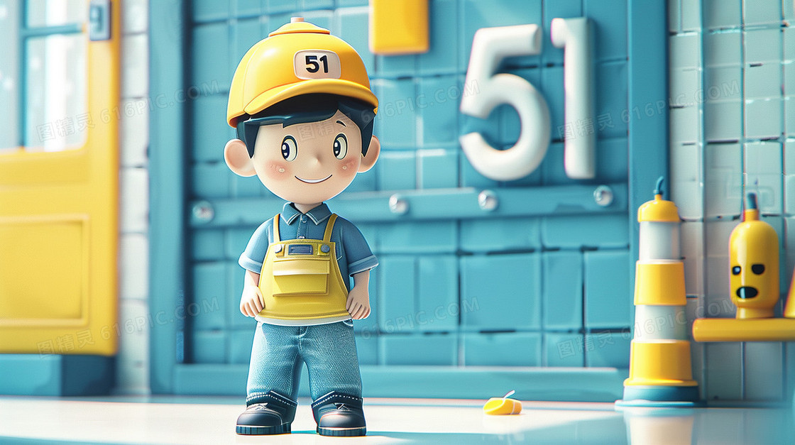 劳动的男工人51字体艺术字插画