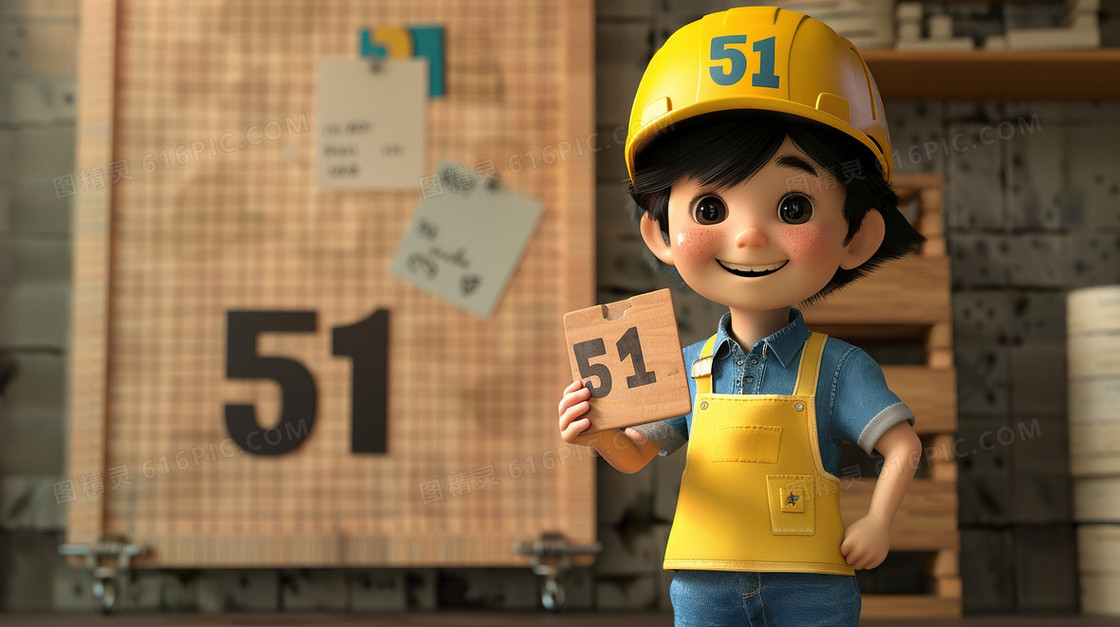 劳动的工人51字体艺术字插画