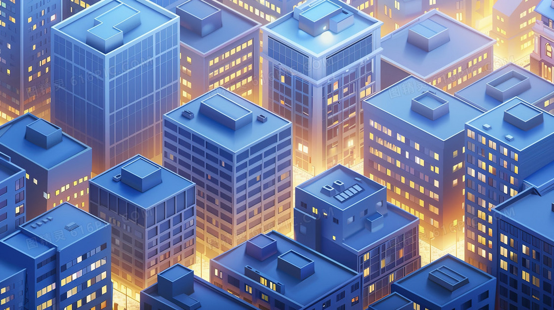 城市房屋建筑大厦俯视插画