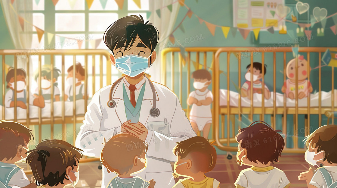 儿童医院的男医生插画