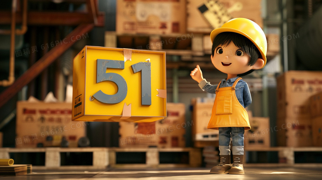 劳动的工人51字体艺术字插画