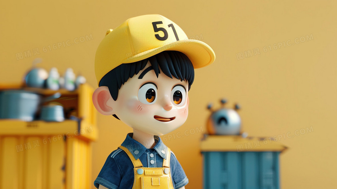 劳动的男工人51字体艺术字插画