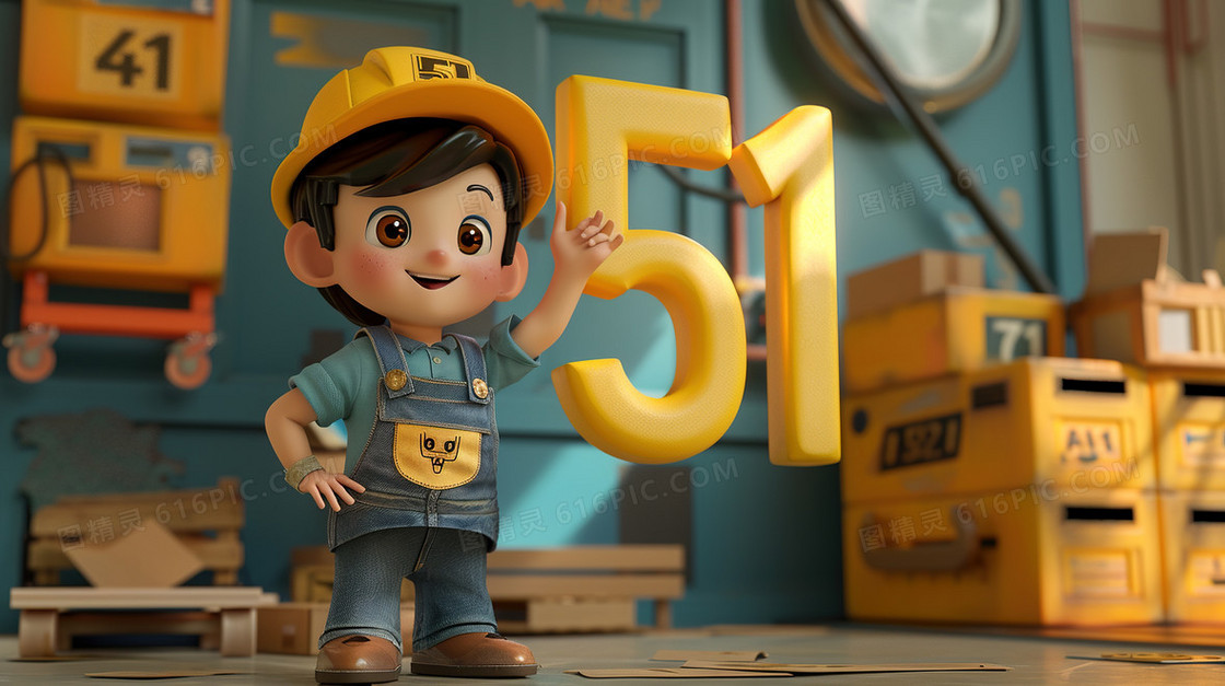 劳动的男工人51字体艺术字插画