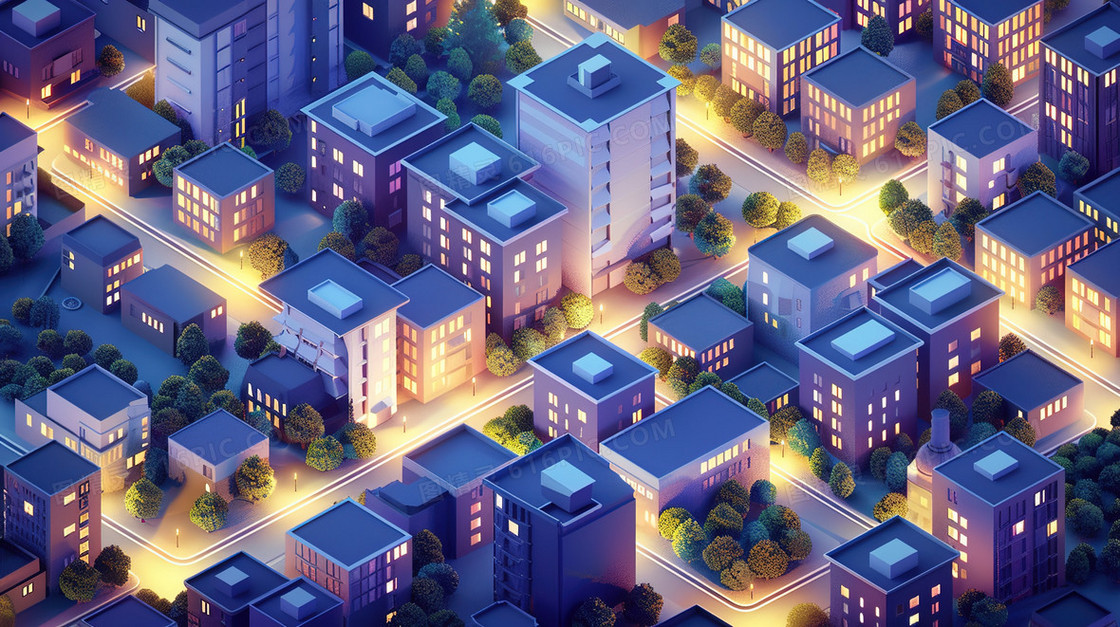 城市房屋建筑大厦俯视插画