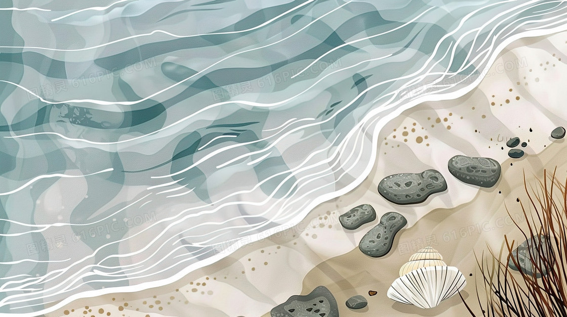 唯美海边沙滩风景插画