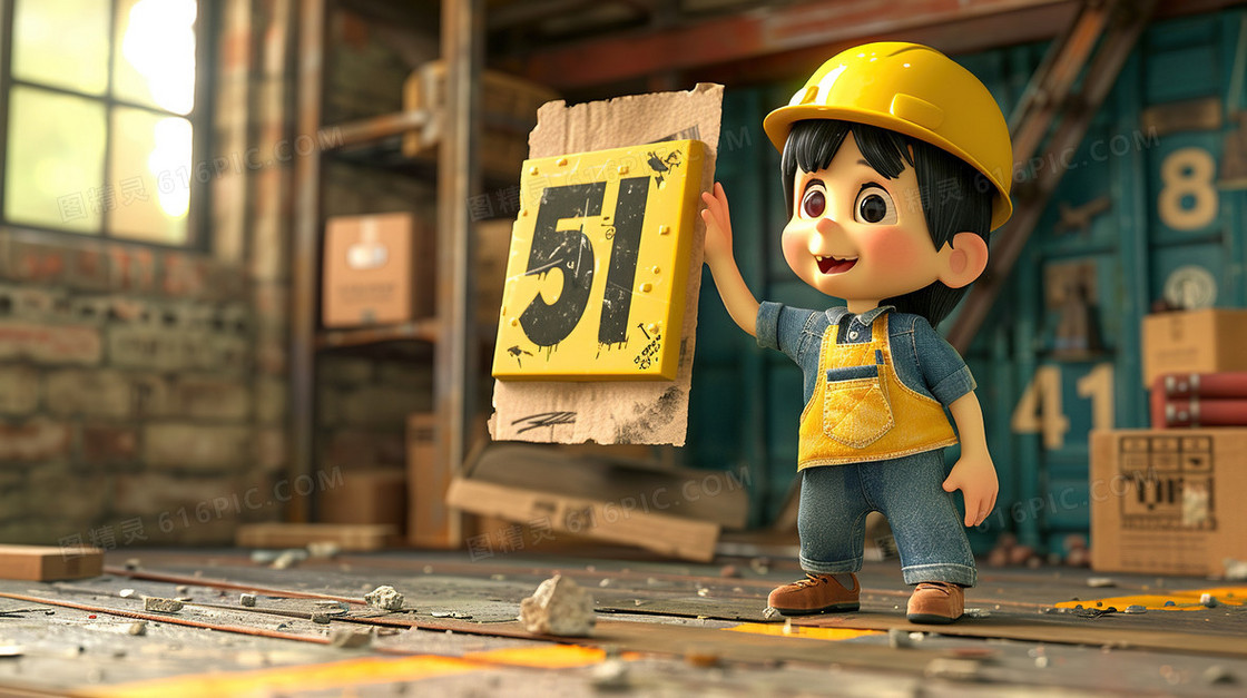 劳动的工人51字体艺术字插画