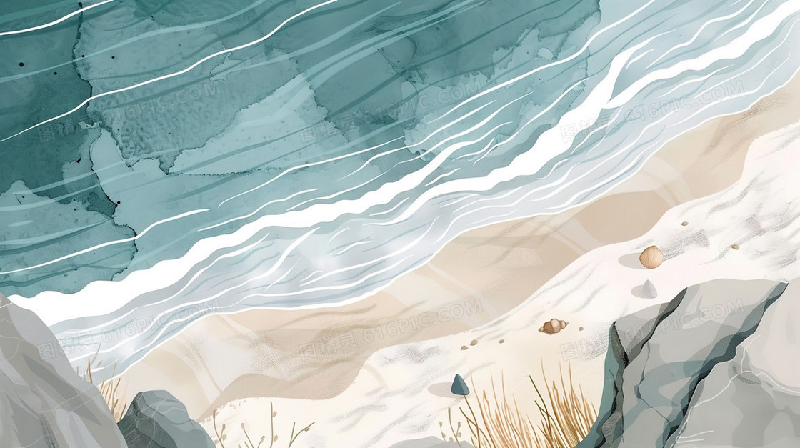 唯美海边沙滩风景插画