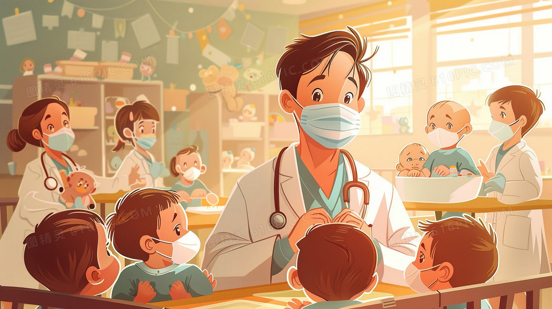 儿童医院的男医生插画