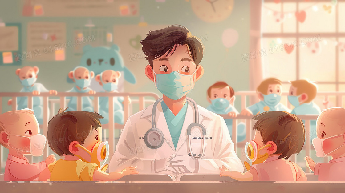 儿童医院的男医生插画