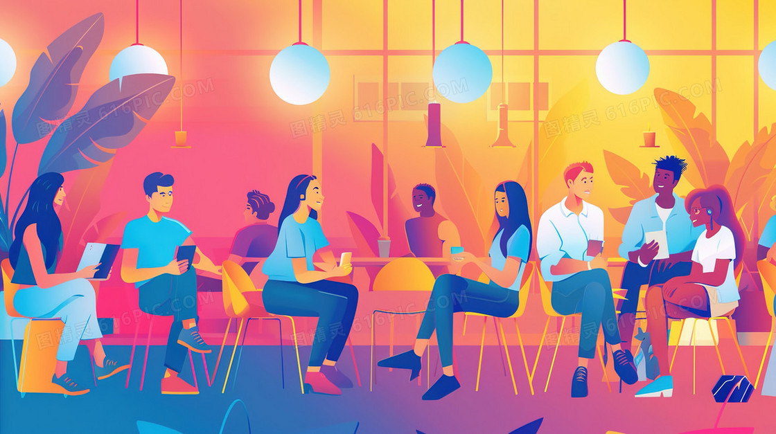 交谈聚会的年轻人插画