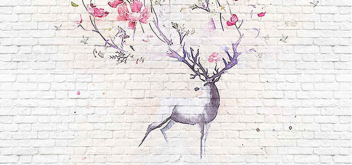 复古手绘麋鹿背景墙壁纸墙纸壁画