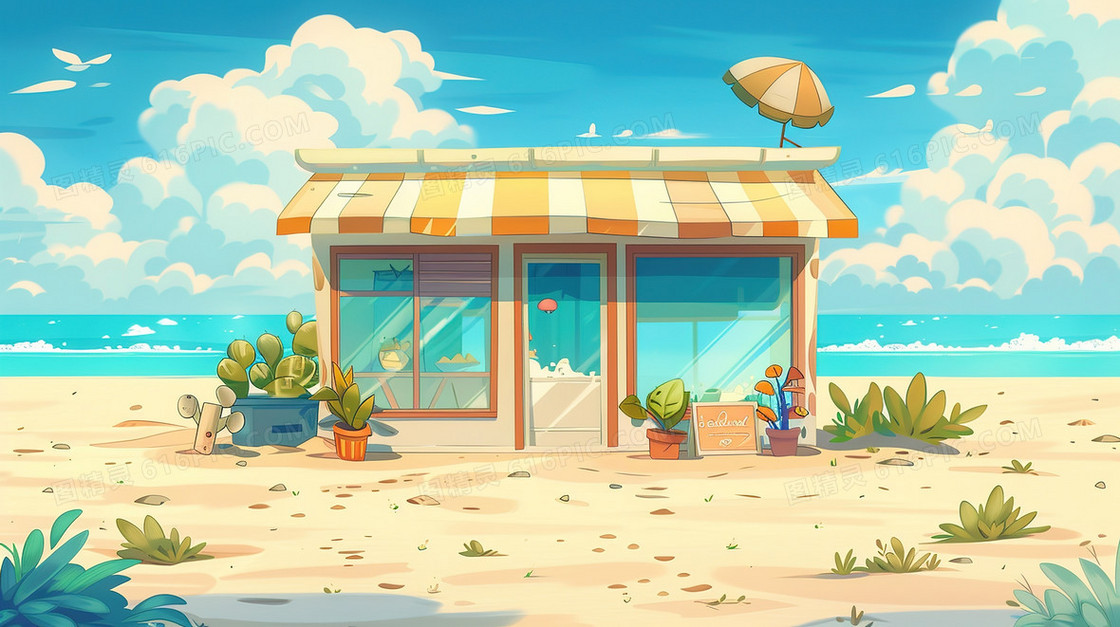 夏季海边小店插画