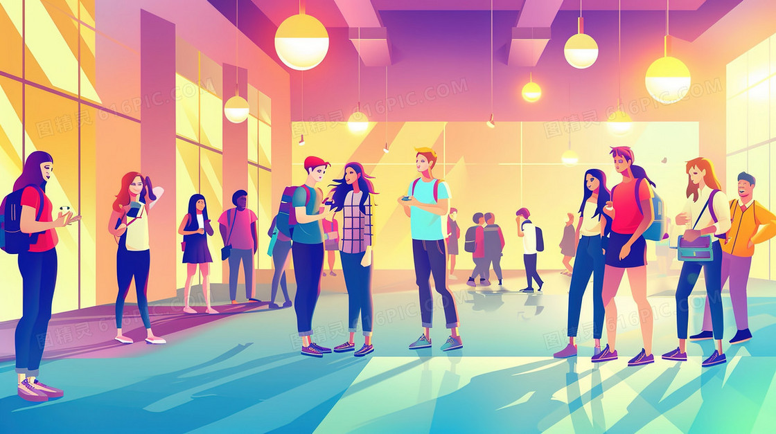 交谈聚会的年轻人插画