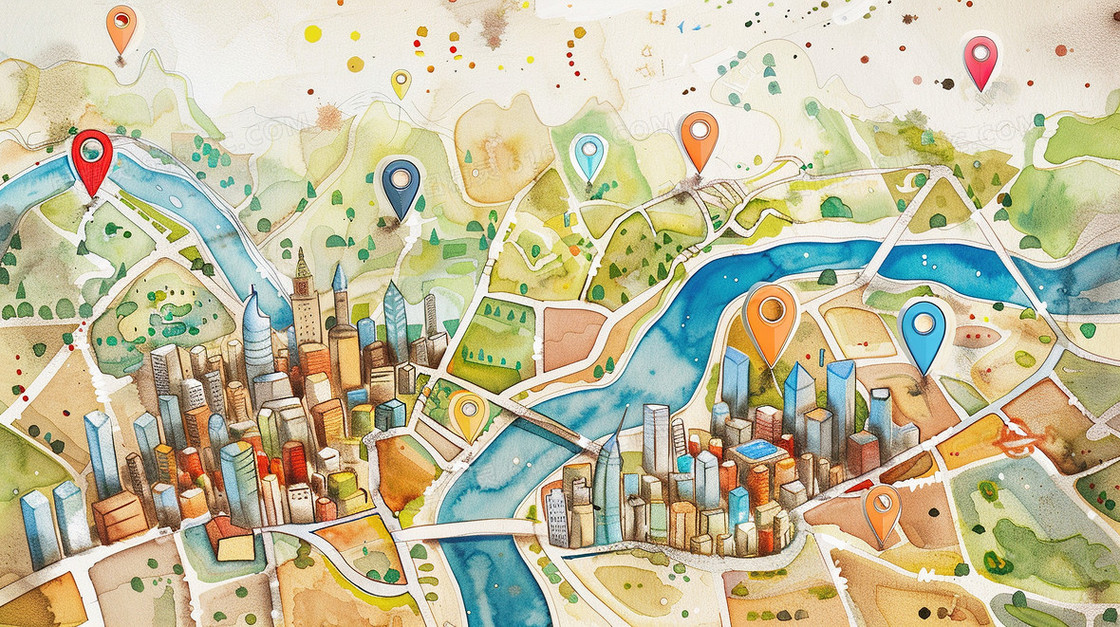 唯美环游世界水彩画插画