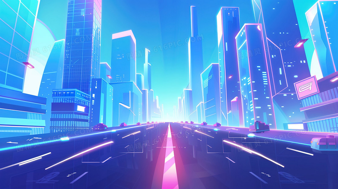 蓝色城市建筑高楼插画