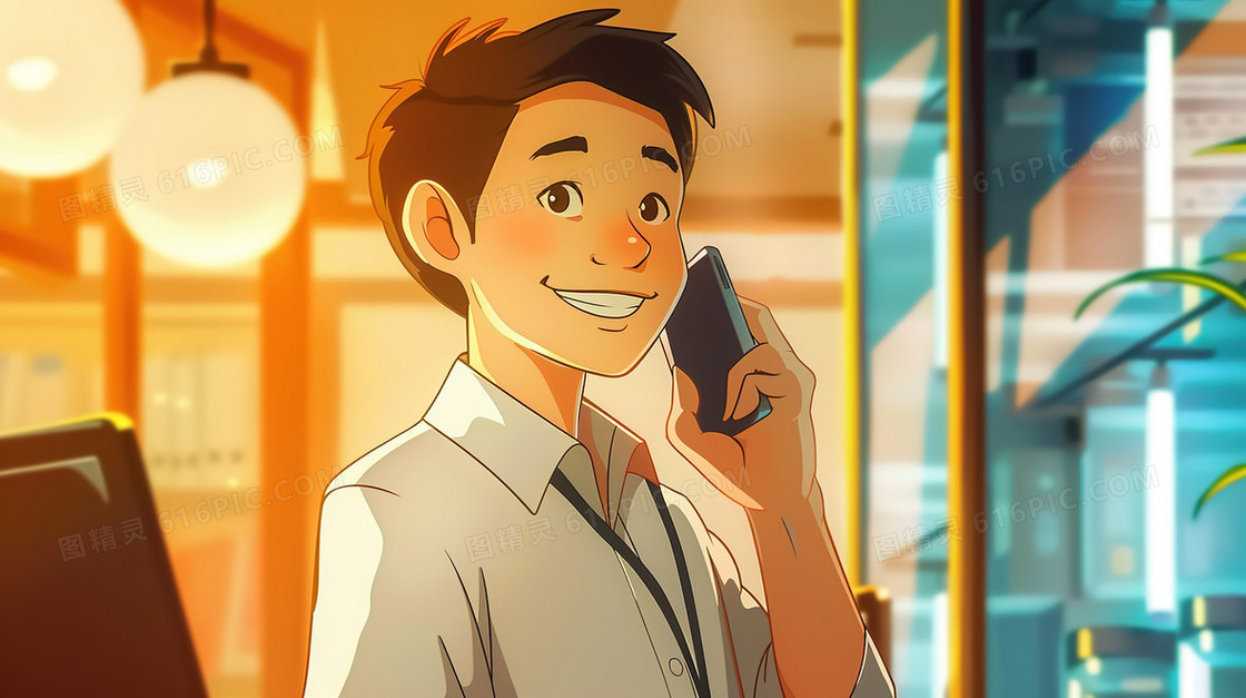 正在上班接听电话的客服人员插画