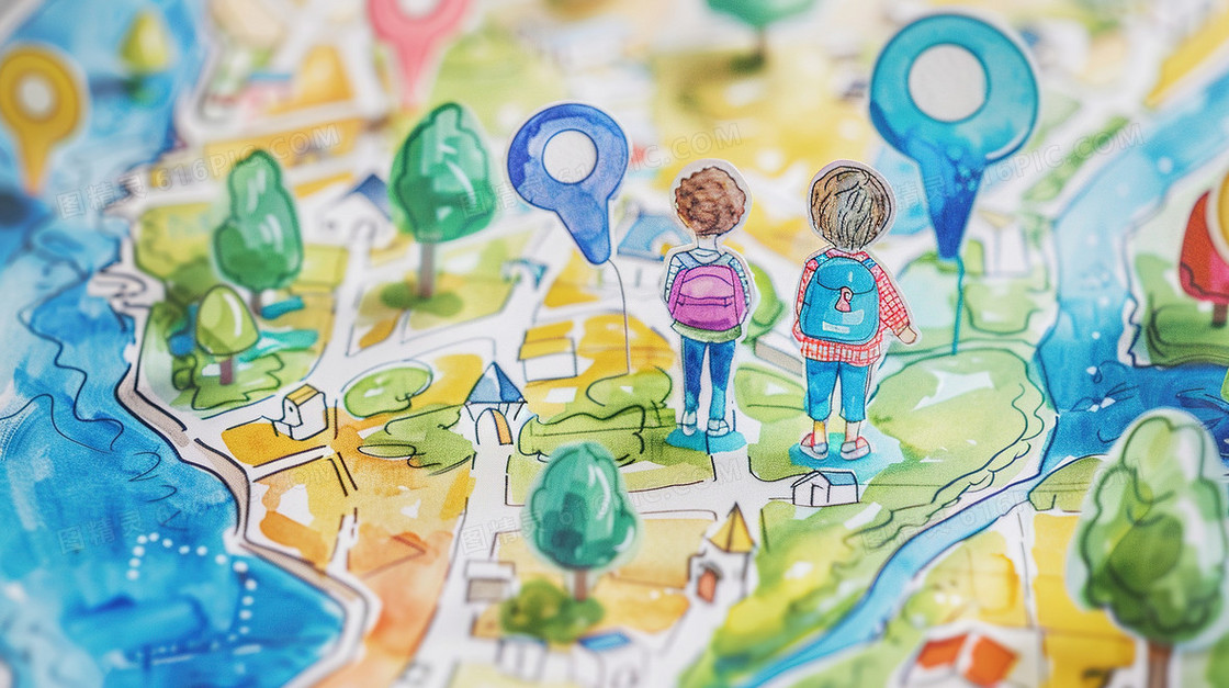 儿童环游世界水彩画插画