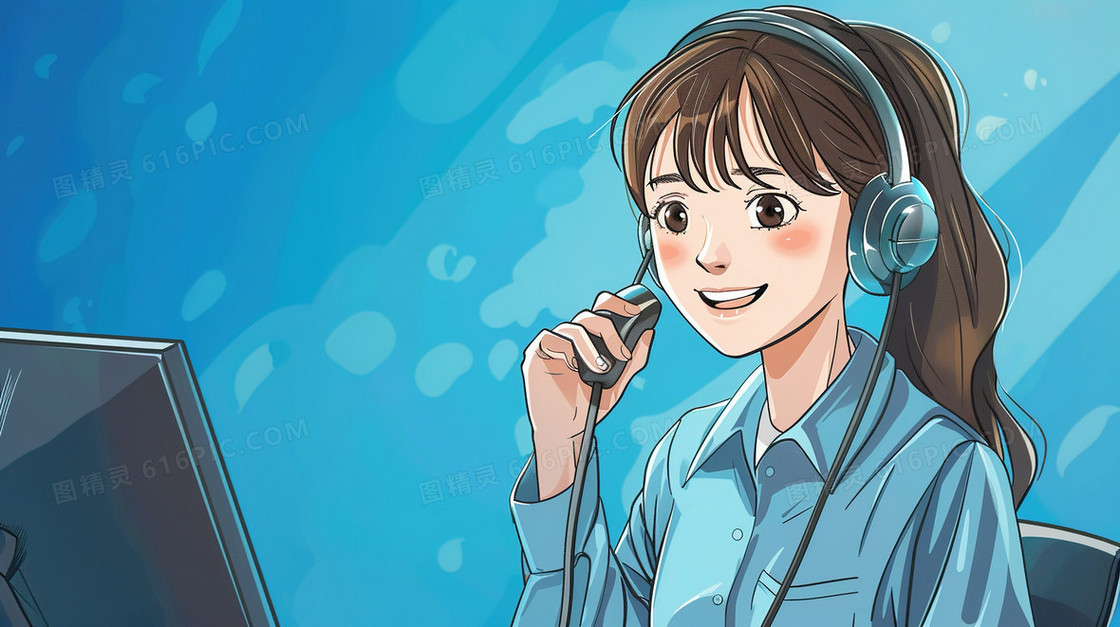 正在上班接听电话的客服人员插画