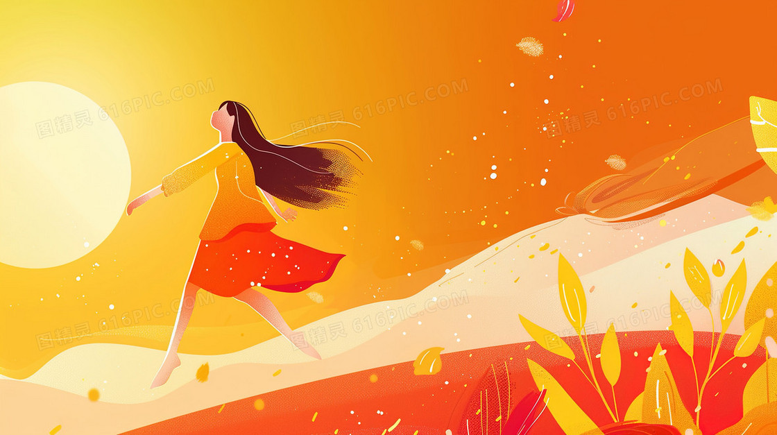 站在植物里的青年女性插画