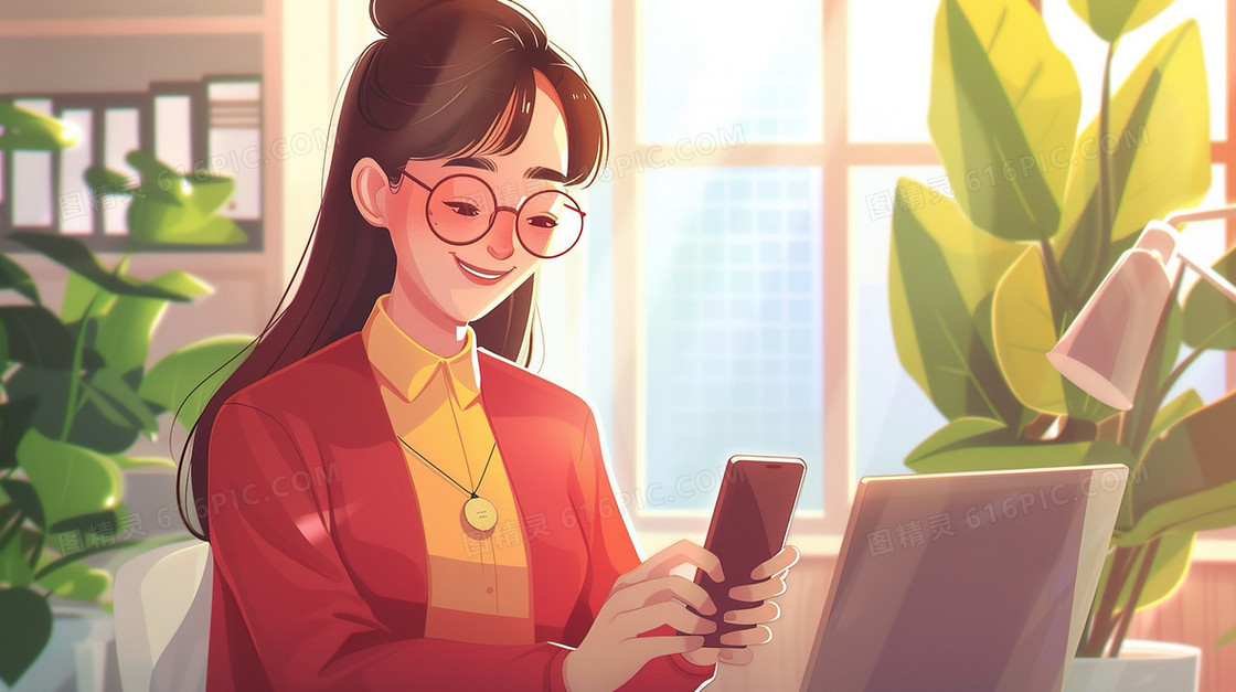 工作上班的女青年插画