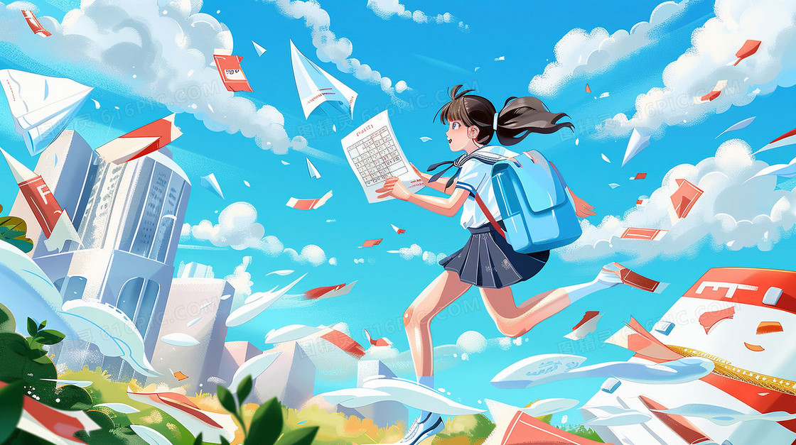 高考倒计时冲刺的女孩插画