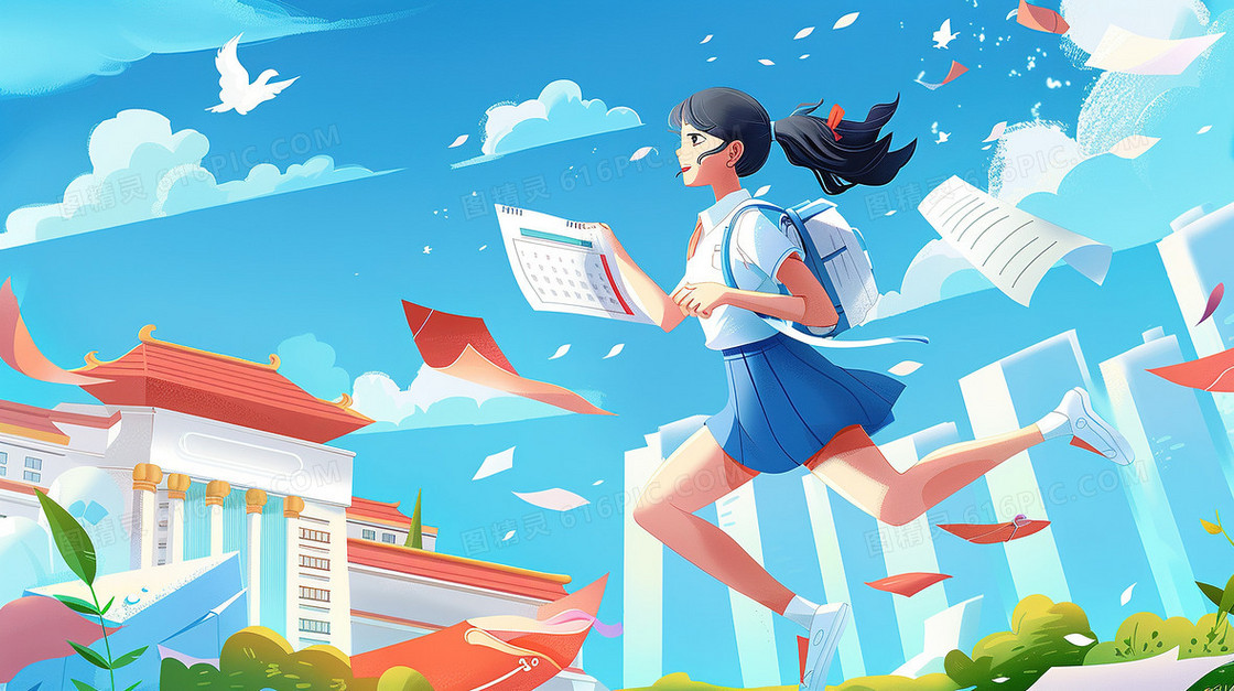 高考倒计时冲刺的女孩插画