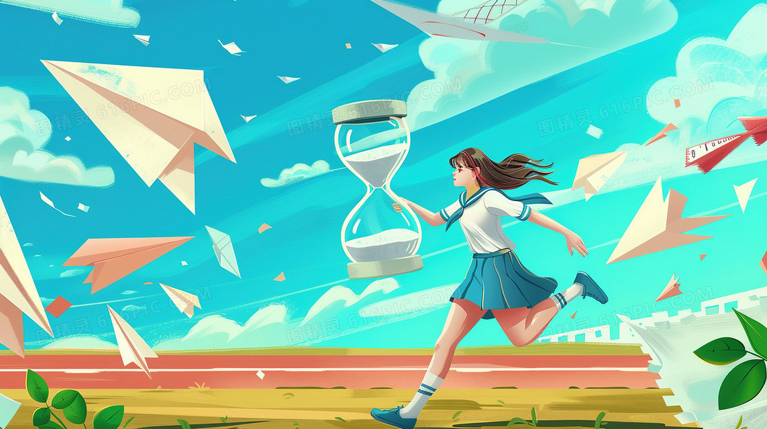 高考倒计时冲刺的女孩插画