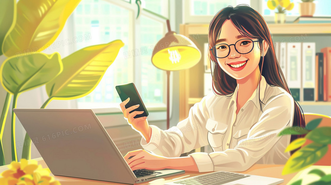 工作上班的女青年插画