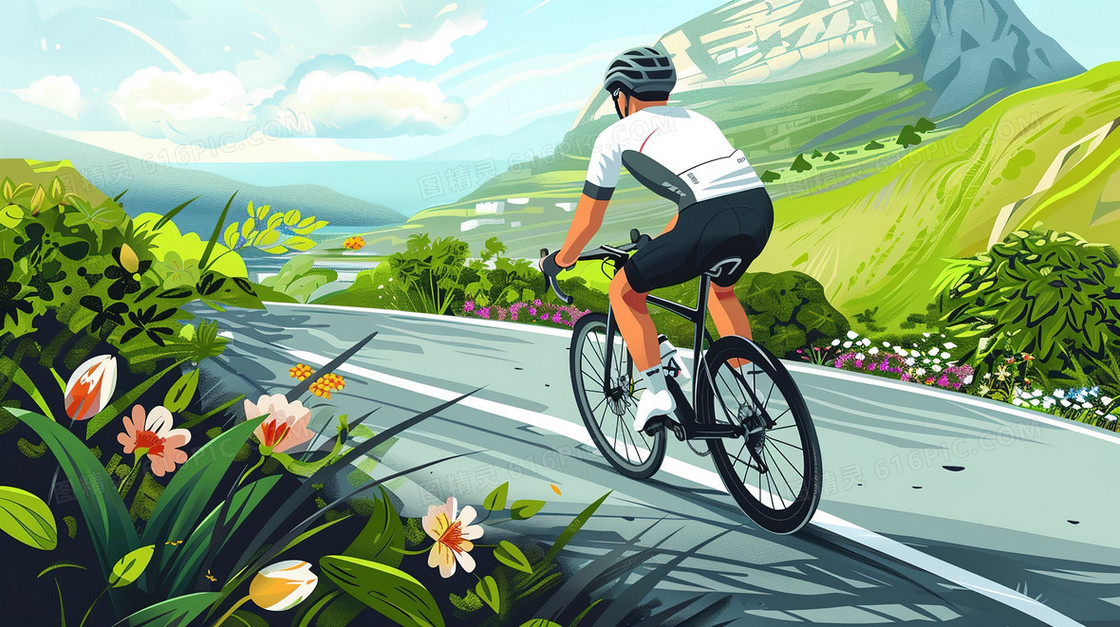 骑行运动健身的男青年插画