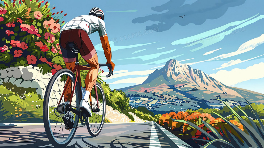 骑行运动健身的男青年插画