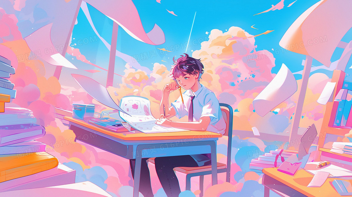 坐着看书的学生插画