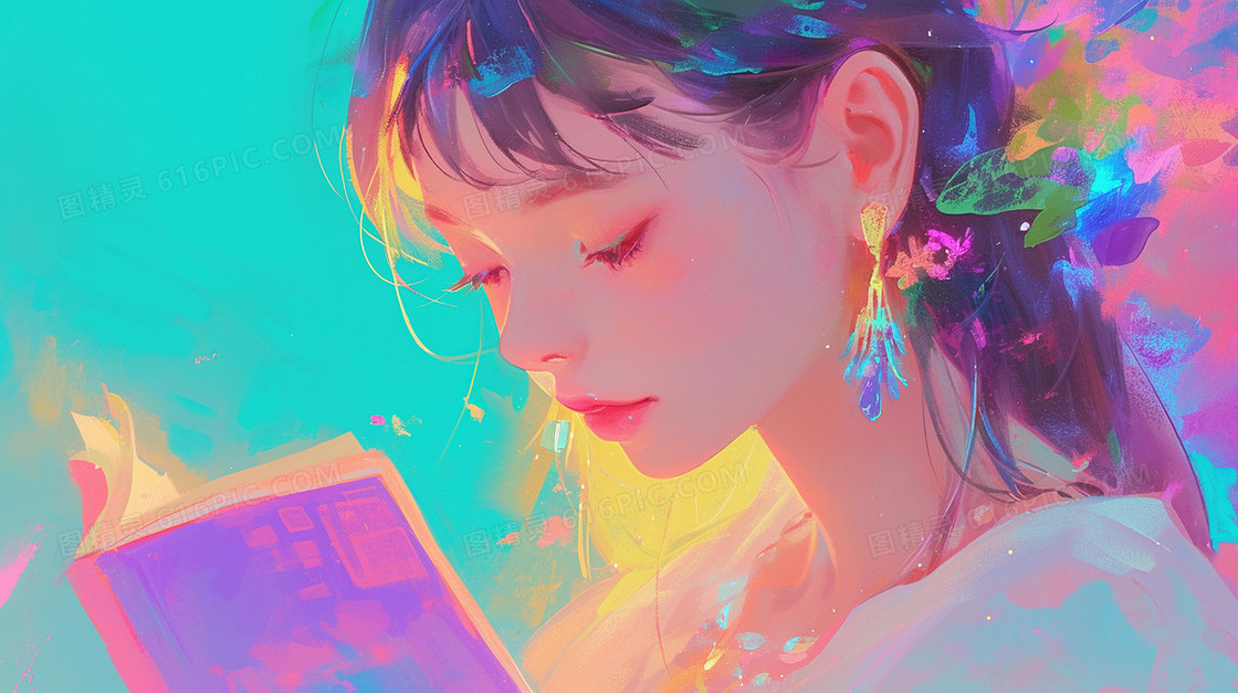 认真看书的女学生插画