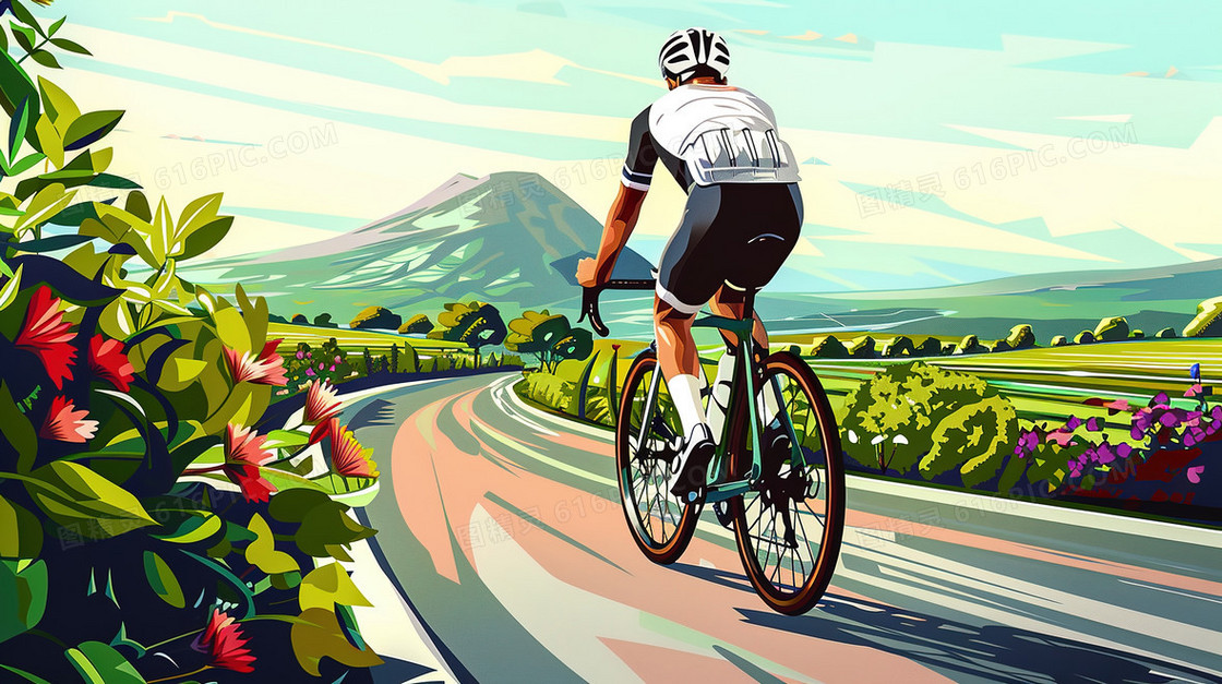 骑行运动健身的男青年插画