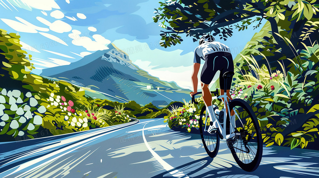 骑行运动健身的男青年插画