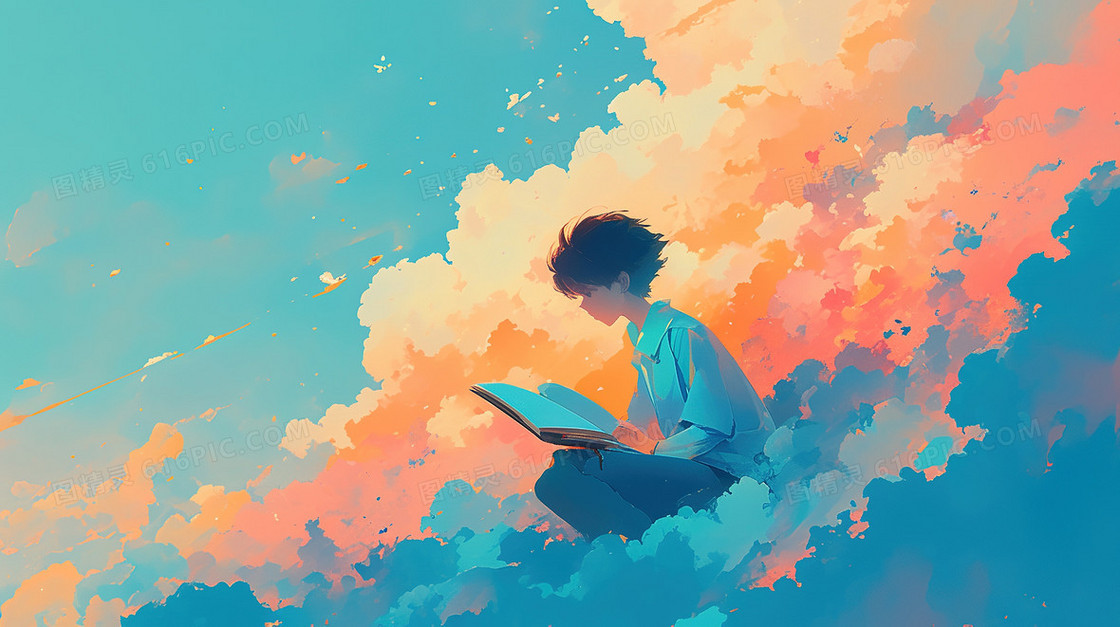 认真看书的男学生插画