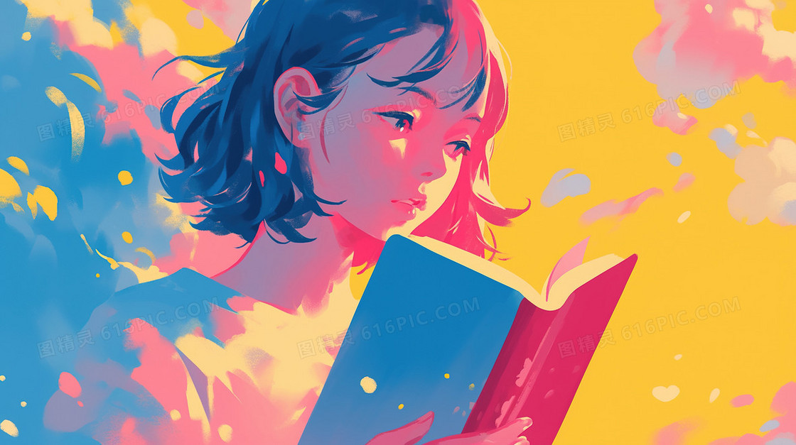 认真看书的女学生插画
