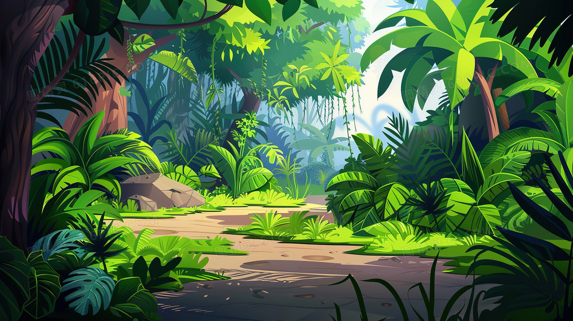 唯美夏季绿植风景插画