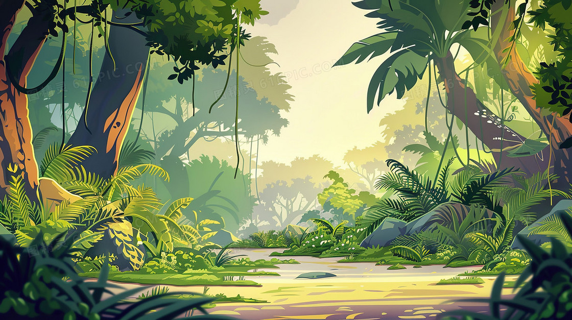 唯美夏季绿植风景插画