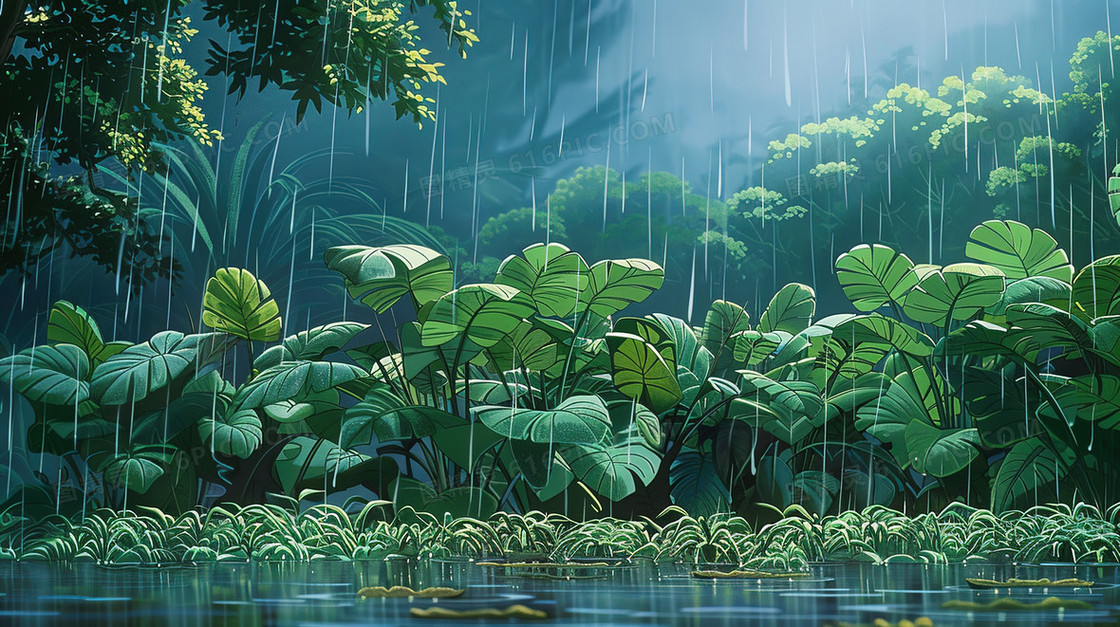 雨季大自然植物插画