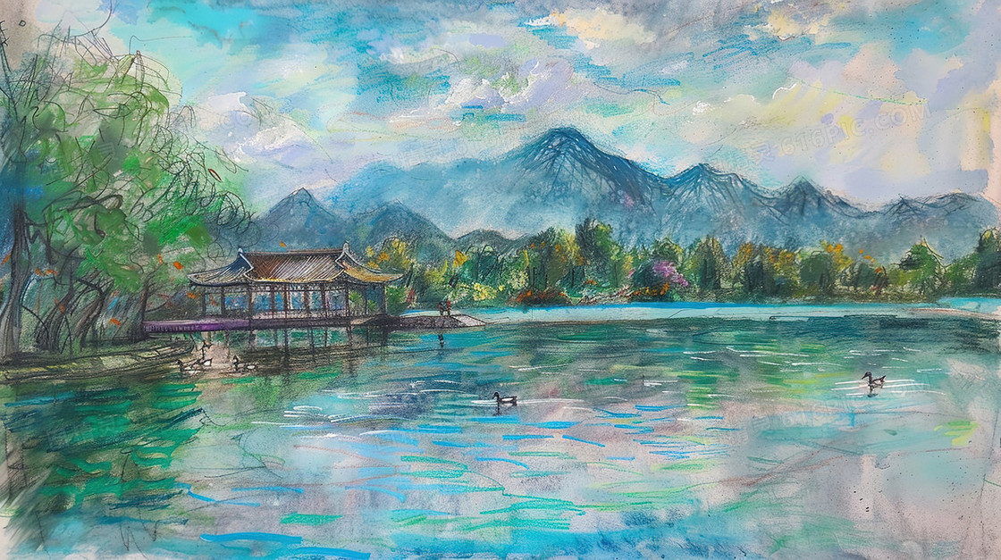 唯美夏季大自然风景插画