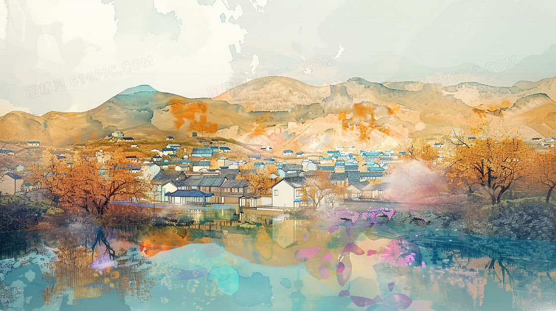 唯美夏季乡村风景插画