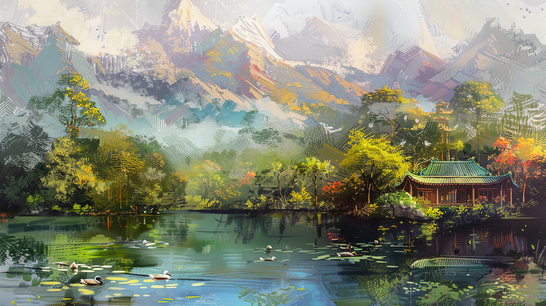 唯美夏季大自然风景插画