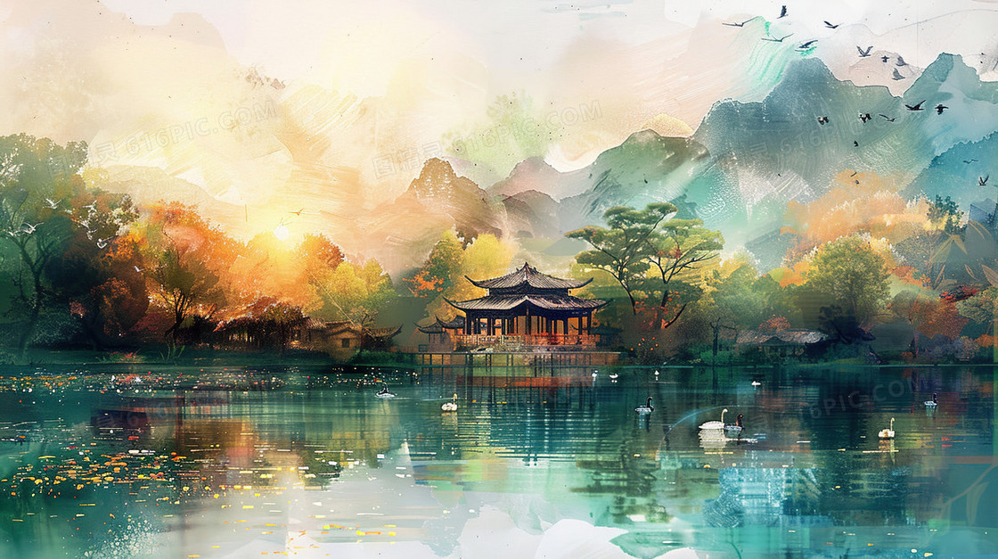 唯美夏季大自然风景插画