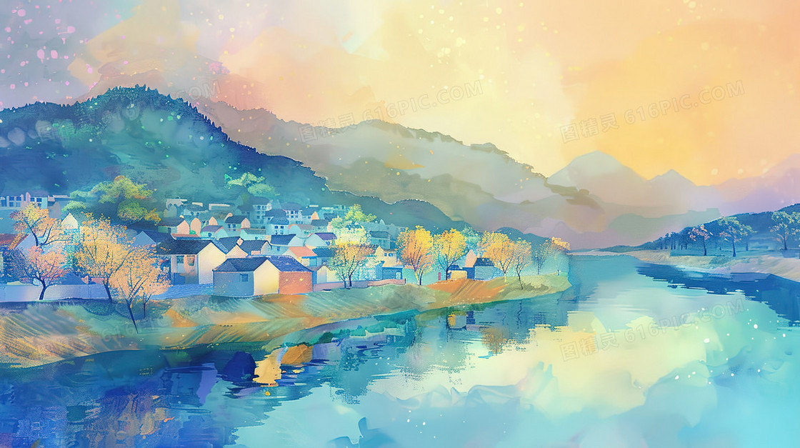 唯美夏季乡村风景插画